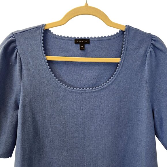Talbots Scalloped Neckline Puff Sleeve Short Sleeve Sweater Size Medium - Picture 4 of 5